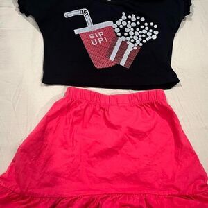 Zudio Pink and Black cotton skirt and top set - 18-24m